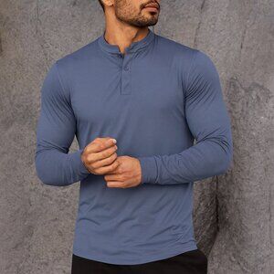 Mantra Catalyst Long Sleeve Henley Signature Polo Shirt Steel Blue Gray Sz XL